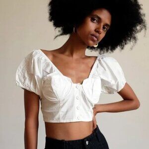 NWOT WRAY Roma Puff Sleeve Crop Top Cloud White Size Medium